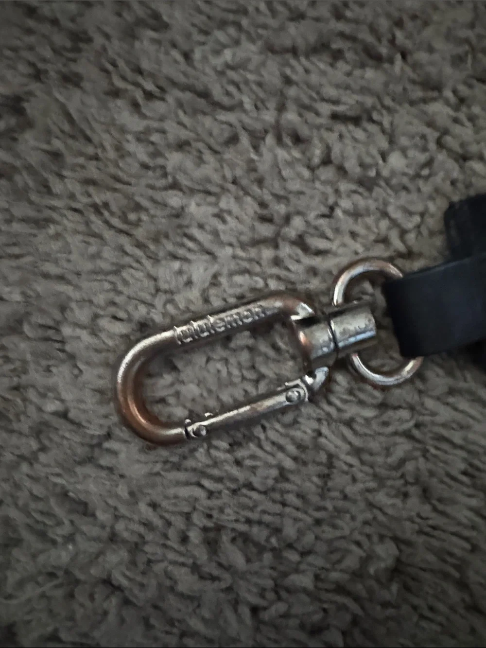 lululemon black branded key strap with silver hardware